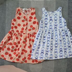 H&M Peach Tomato Print Dress & Blue Butterfly Dress 2T